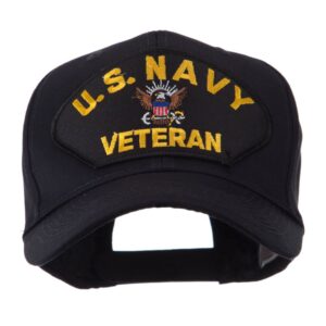 e4Hats.com Veteran Military Large Patch Cap - US Navy Black OSFM