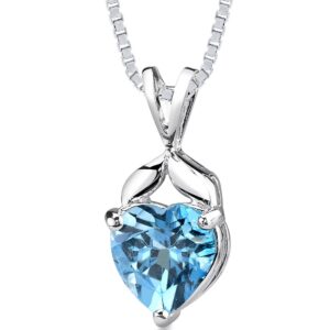 peora swiss blue topaz pendant necklace for women 925 sterling silver, natural gemstone, 3 carats heart shape 9mm with 18 inch chain