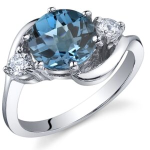 peora 3 stone design 2.25 carats london blue topaz ring in sterling silver size 6