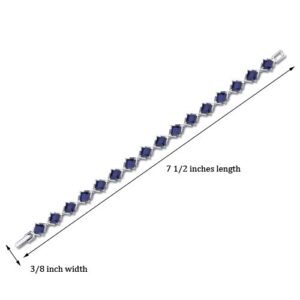 PEORA Created Blue Sapphire Tennis Bracelet for Women 925 Sterling Silver, 12 Carats total 16 Pieces Princess Cut, 7 1/4 inch length