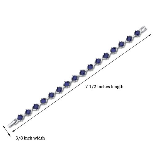 PEORA Created Blue Sapphire Tennis Bracelet for Women 925 Sterling Silver, 12 Carats total 16 Pieces Princess Cut, 7 1/4 inch length