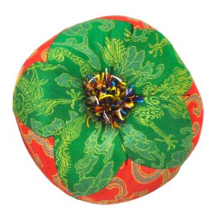 Tibetan Satin Singing Bowl Cushion, Singing Bowl Pillow (Red and Green)