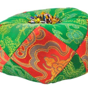 Tibetan Satin Singing Bowl Cushion, Singing Bowl Pillow (Red and Green)