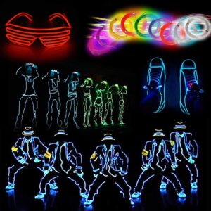 lychee EL Wire Neon Glowing Strobing Electroluminescent Light El Wire for Parties, Halloween Decoration (White, 15ft)