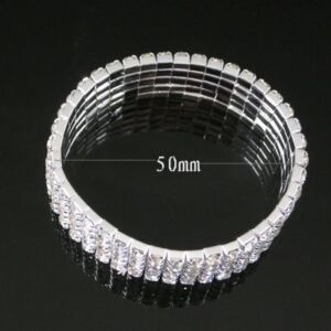 BSI Wedding Bridal 4-row Rhinestone Elecstic Bracelet Silver Plated Paw, Clear Crystal Rhinestones ~ Classic ~