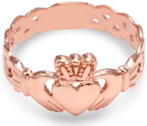 ladies 10k rose gold claddagh ring with trinity band (10.25)