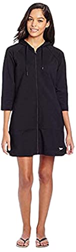 Speedo Women's Uv Cover Up Aquatic Quarter Sleeve Robe Solid , Speedo Black , Small