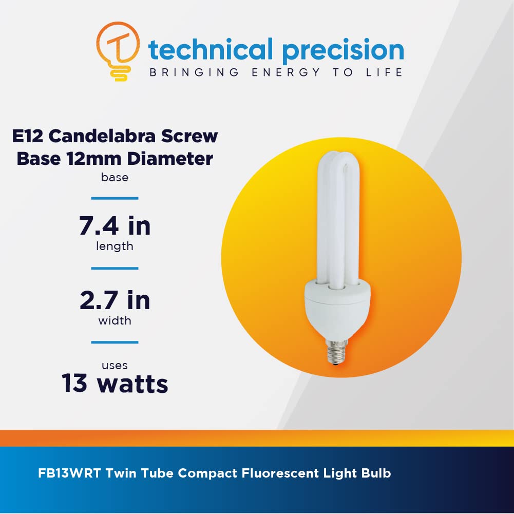 Replacement For Zadro Mirror Light Bulb by Technical Precision - FB13wr / FB13w for ZLD48, ZLP05, ZLP35, ZLW05, ZLW37, and Others - 13w 120v 60hz Light That Mimics Sunlight - E12 Screw Base - 1 Pack