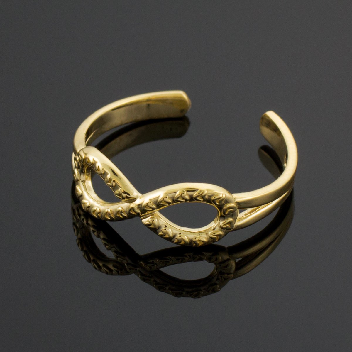 14k Gold Infinity Toe Ring with Hearts Texture