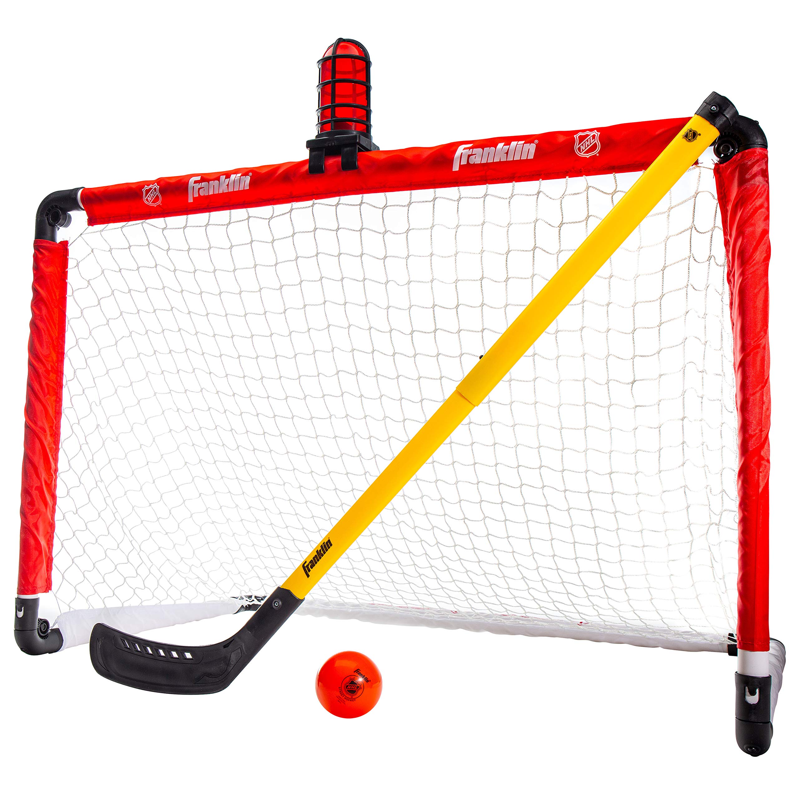 Franklin Sports Mini Hockey Goal Set - NHL Light Up Knee Hockey Goal and Stick Set with Hockey Ball - Perfect for Indoor Floor Hockey and Knee Hockey, Red