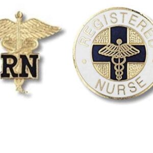 EMI Registered Nurse Rn Caduceus and Rn Round Emblem 2 Item Pin Set