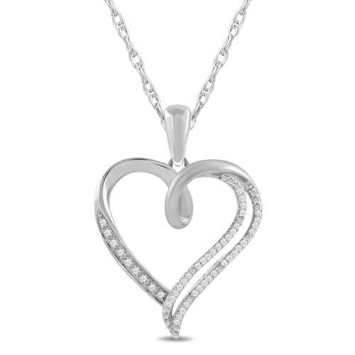 Amazon Essentials women Sterling Silver Diamond Heart Pendant Necklace (1/10 cttw), 18" (previously Amazon Collection)