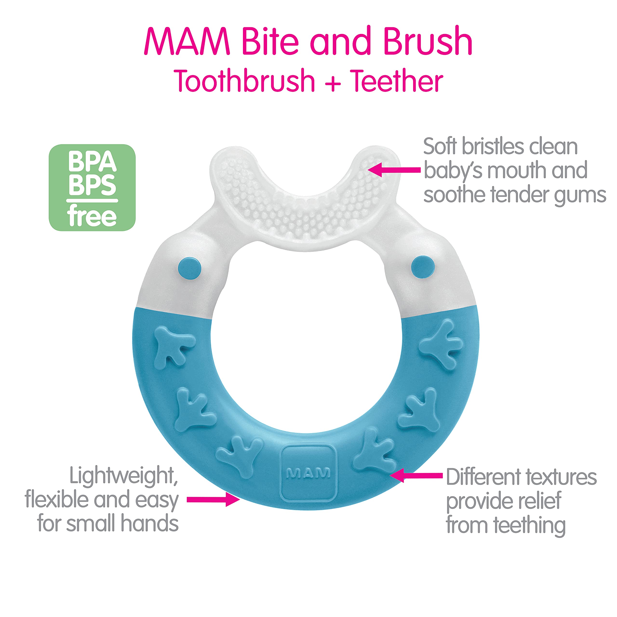 Bite & Brush Teether, Boys 3+ Months, 1-Count, Blue