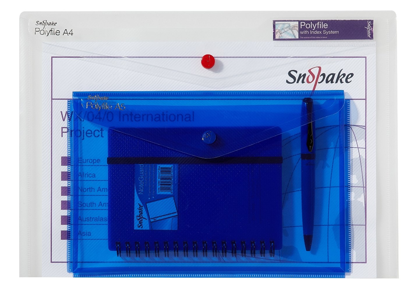 Snopake A4/A5 Polyfile Duo Popper Wallet with Index Tab and Press Stud Closure – Clear [Pack of 5] Ref: 15693