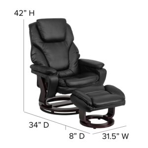 Flash Furniture Austin Contemporary Multi-Position Recliner and Ottoman with Swivel Mahogany Wood Base in Black LeatherSoft