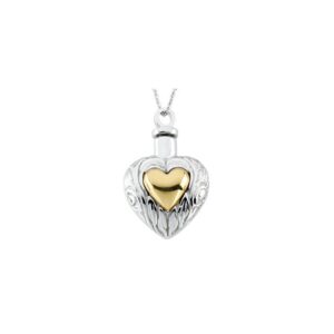 sterling silver and 14k yellow gold plated heart cremation urn ash holder necklace