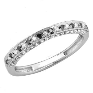 dazzlinrock collection alternating round black and white diamond wedding ring band for women (0.40 ctw, color i-j, clarity i1-i2), 14k white gold, size 5