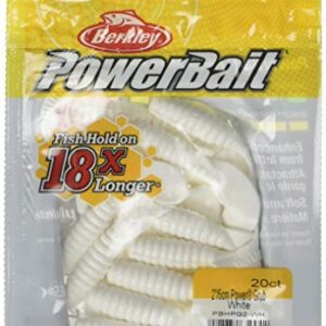 Berkley PowerBait Power Grubs Fishing Bait, White, Irresistible Scent & Flavor, Realistic Action, Bulky Body, Ideal for Bass, Walleye, Trout and More