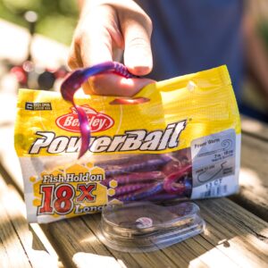 Berkley PowerBait® Power Worm Fishing Bait, Red Shad, 10in | 25cm, Irresistible Flavor, Classic Curly Tail Worm Profile, Ideal for Spring, Summer and Fall Fishing