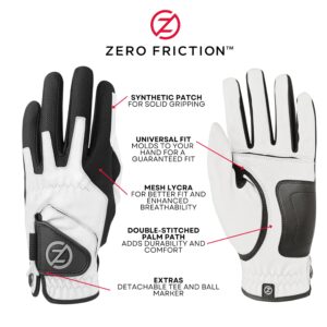 Zero Friction Men's Golf Glove, Left Hand, One Size, White