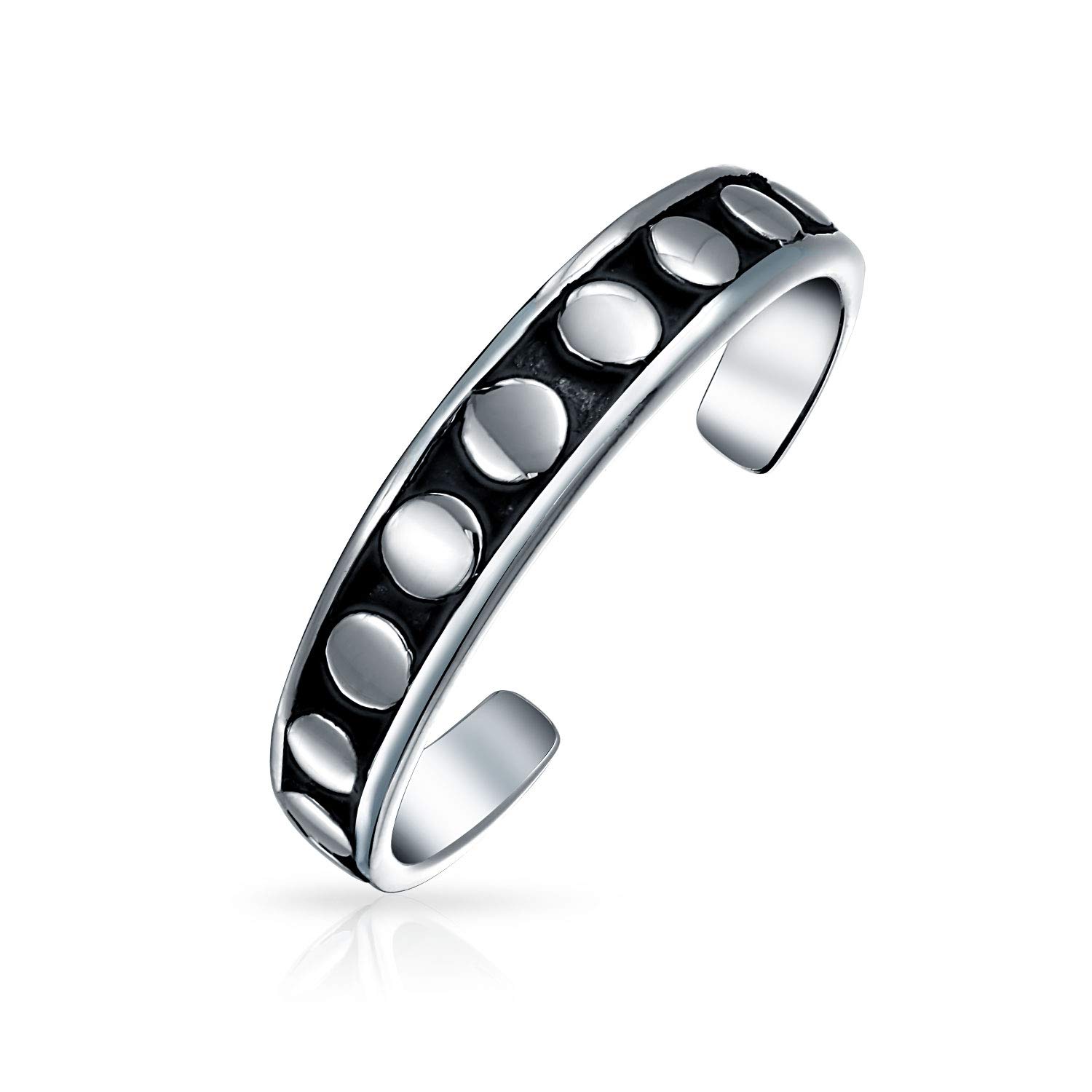 Bling Jewelry Bali Style Round Dot Midi Band Toe Ring For Women Oxidized .925 Silver Sterling Mid Finger Adjustable