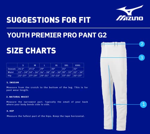 Mizuno Youth Select Pro Pants, White, XX-Large