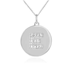 Sideways Crosses 10k White Gold Letter E Diamond Disc Initial Pendant Necklace (22 Inches)