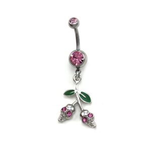 Pink Skull Crossbone Belly Ring Body Navel Ring Button 316L Surgical Steel Cherry Halloween