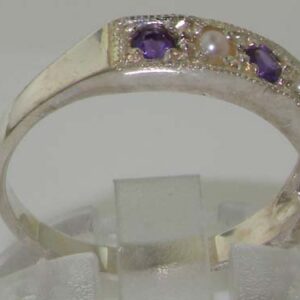 LetsBuyGold 925 Sterling Silver Cultured Pearl and Amethyst Womens Band Ring - Sizes 4 to 12 Available