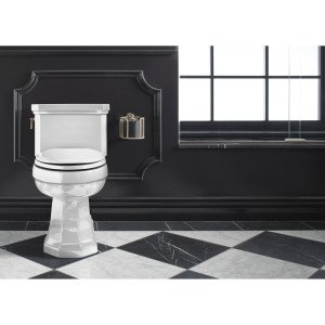 KOHLER K-3940-0 Kathryn Comfort Height Elongated One-Piece 1.28 GPF Toilet with Aqua Piston Flush Technology, Concealed Trapway and Left-Hand Trip Lever, White