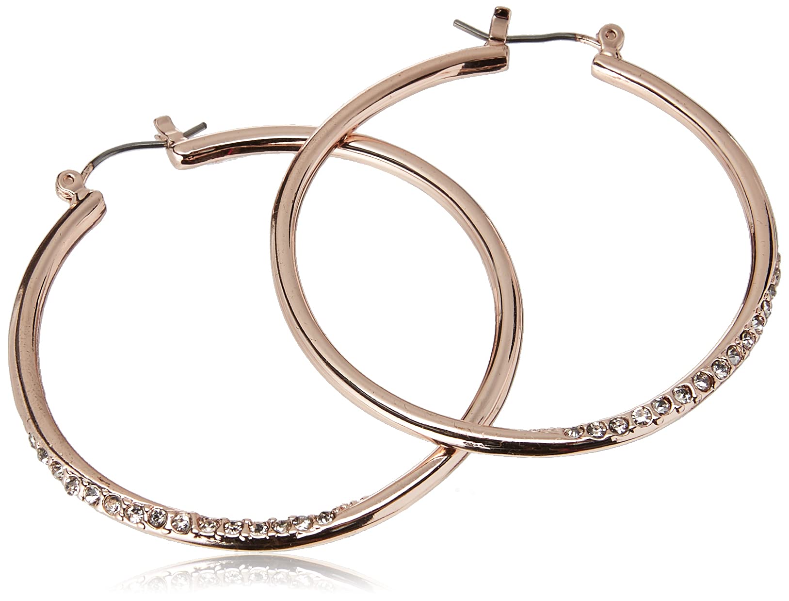 GUESS "Basic" Rose Gold Stone Front Hoop Earrings