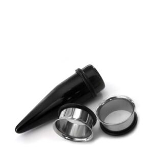 urban body jewelry 9/16 gauge ear stretching kit - (14mm) 1 pair of steel plugs & 1 black acrylic taper (3 pieces)