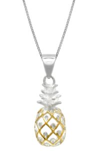 honolulu jewelry company sterling silver with 14k gold plated trim pineapple necklace pendant with 18" box chain