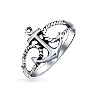 Bling Jewelry Tropical Beach Vacation Sailor Boat Nautical Sea Lover Ocean Rope Open Mariners Anchor Band Ring For Women Teen Oxidized 925 Sterling Silver