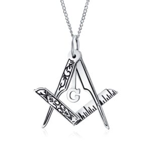 Bling Jewelry Masonic Freemason Foldable Compass Pendant Necklace For Women Oxidized .925 Sterling Silver With Chain