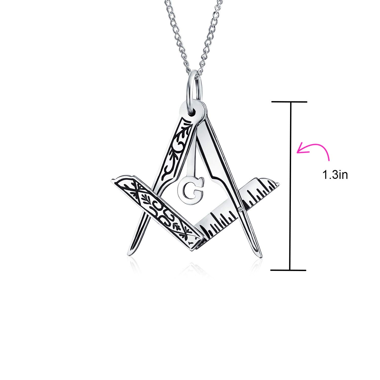 Bling Jewelry Masonic Freemason Foldable Compass Pendant Necklace For Women Oxidized .925 Sterling Silver With Chain