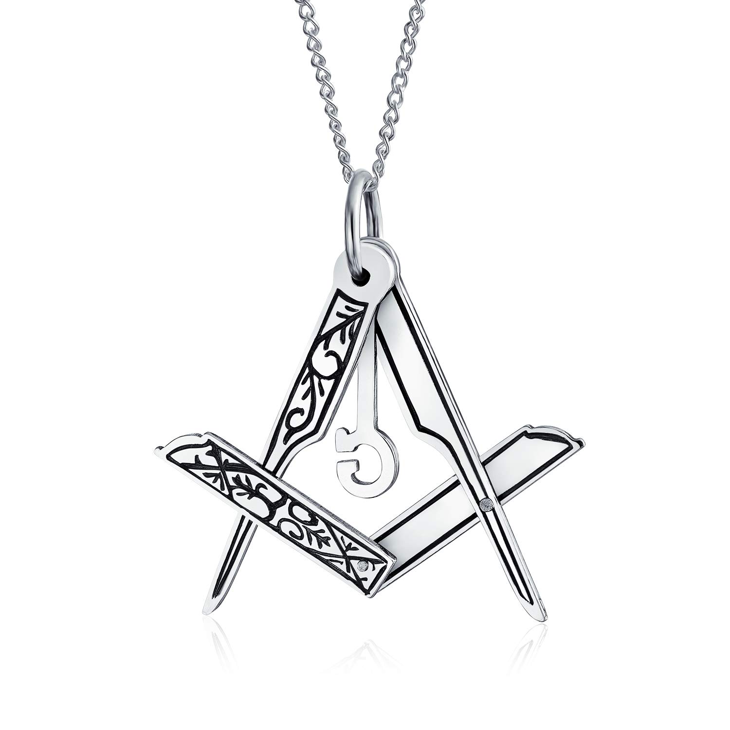 Bling Jewelry Masonic Freemason Foldable Compass Pendant Necklace For Women Oxidized .925 Sterling Silver With Chain