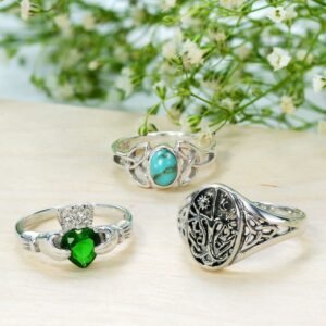 Delicate Celtic Blue Stabilized Turquoise Trinity Love Knot Triquetra Infinity Ring For Women Teen Thin Band Ring .925 Sterling Silver