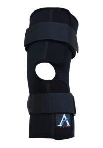 alps knee brace, prevent or reduce severity of knee injury, soft and breathable, wrap-around with reinforced seams, x-small size