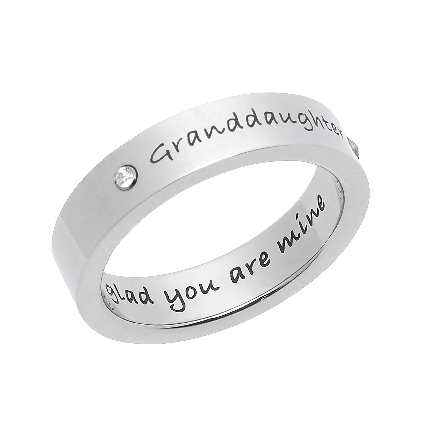 Beads & Pearls Jewelry 5mm Stainless Steel Granddaughter's Ring - Granddaughter I'm So Glad You are Mine Granddaughter's Ring with CZ, Size 9