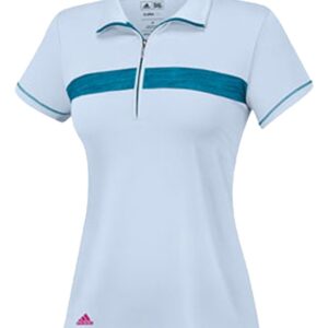 adidas Golf Women's Puremotion Textured Print Zip Polo, Dew/Teal/White, Large