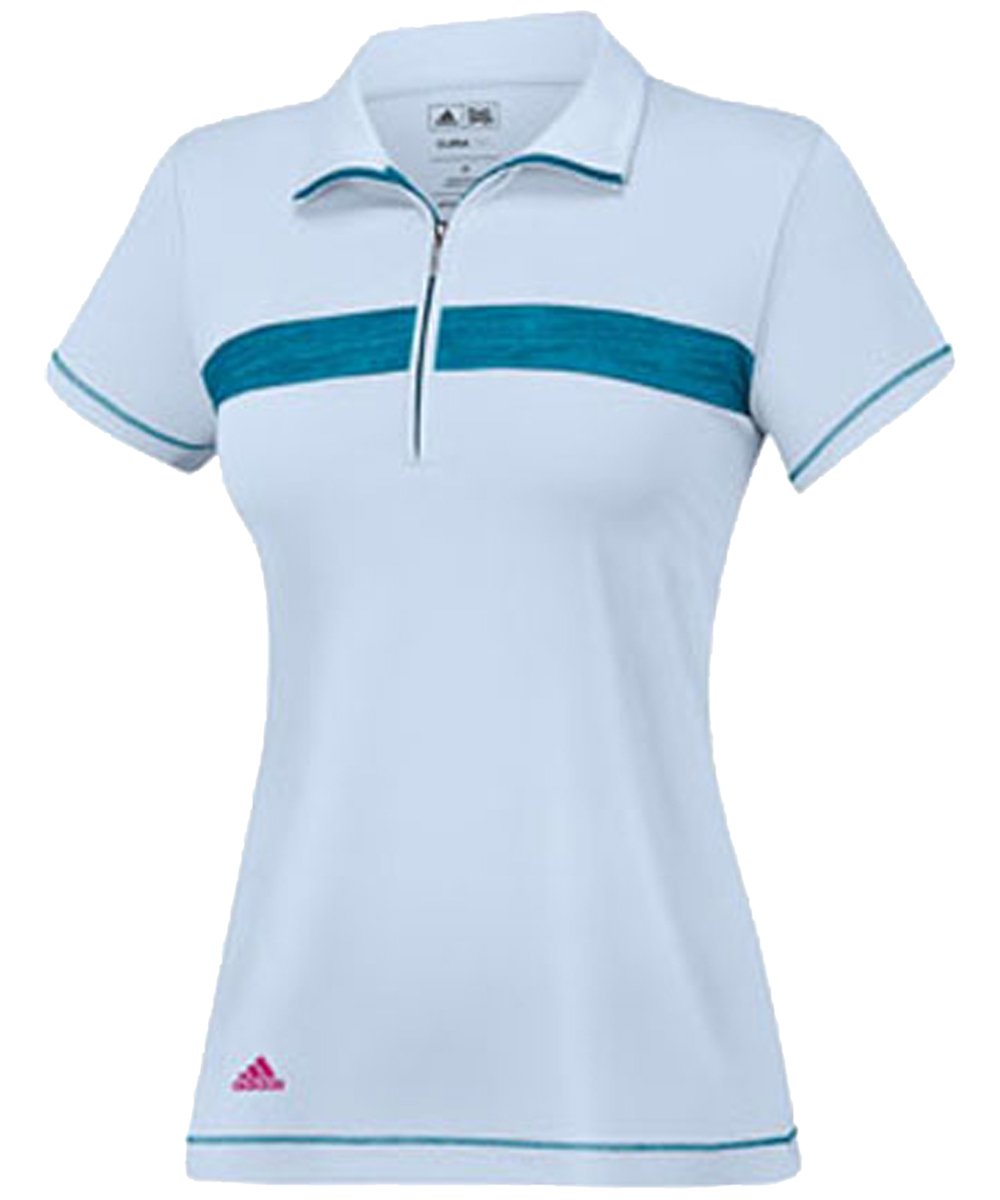 adidas Golf Women's Puremotion Textured Print Zip Polo, Dew/Teal/White, Large