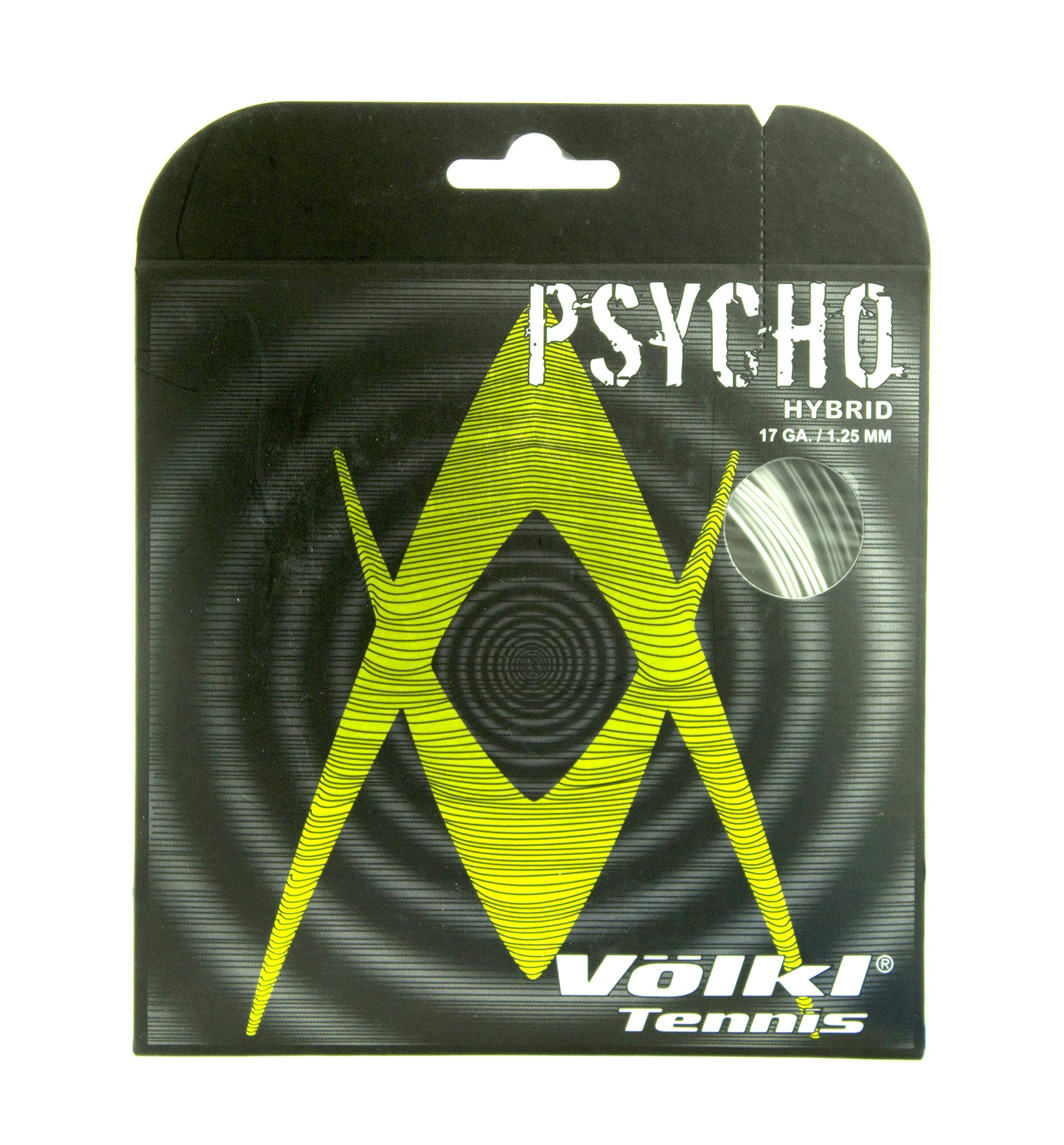 Volkl Psycho Hybrid | Tennis Racquet String | Power Fiber II + Cyclone String | Feel & Spin | Ten-Sided Co-Polymer String Black/Silver