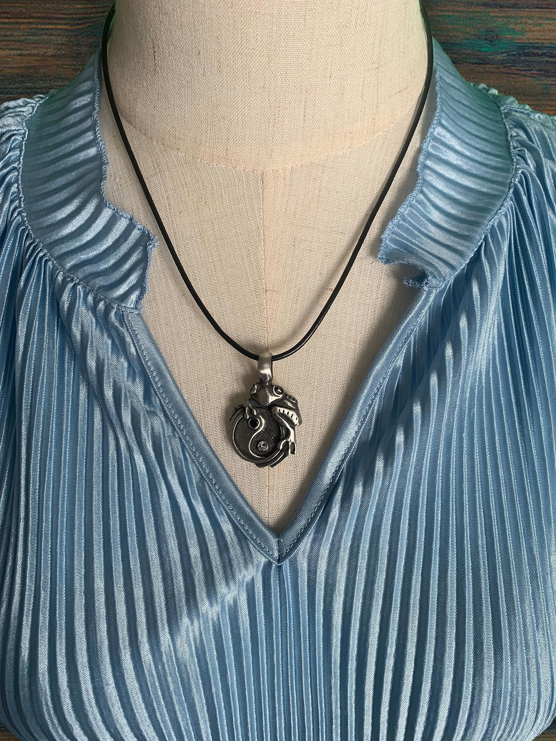 Jewelry Trends Frog on Yin Yang Pewter Pendant Necklace 18" Leather Cord