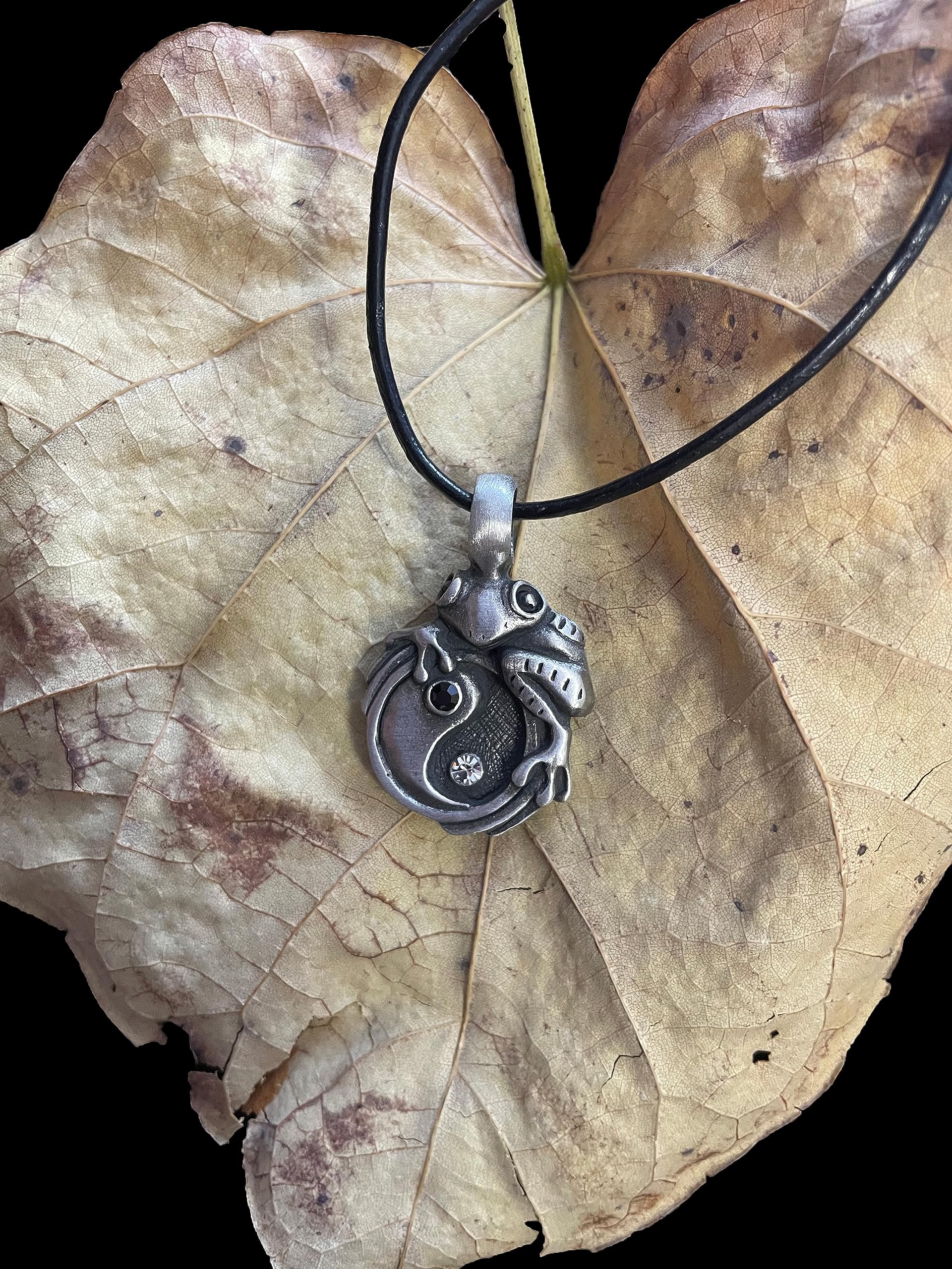 Jewelry Trends Frog on Yin Yang Pewter Pendant Necklace 18" Leather Cord