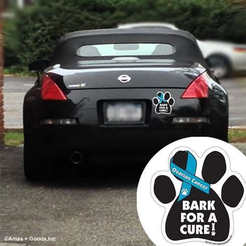 Bark For A Cure Ovarian Cancer Paw Support Ribbon Car Truck & Mailbox Magnet