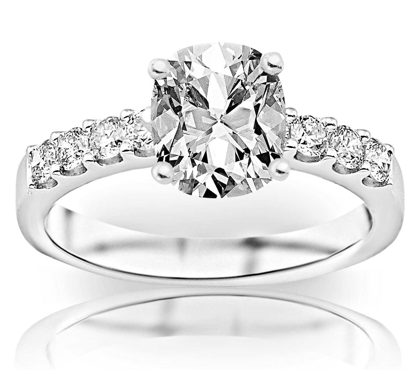 Houston Diamond District 2 Carat Classic Prong Set Diamond Engagement Ring (I-J Color, SI2 Clarity) - Cushion Cut/Shape - Size 6