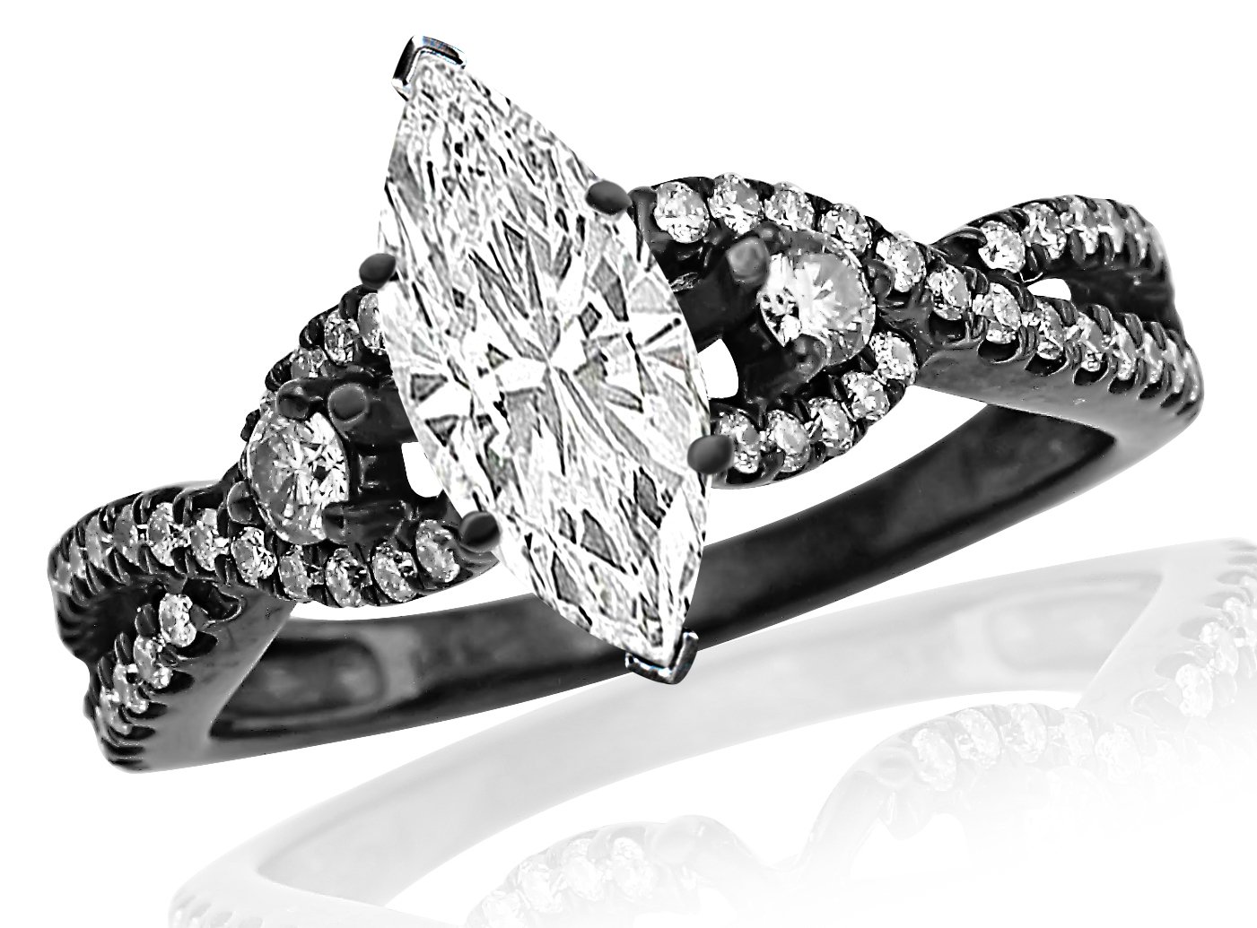 1.25 Carat Black Diamond Twisting Split Shank 3 Stone Diamond Engagement Ring (D Color, SI2 Clarity)