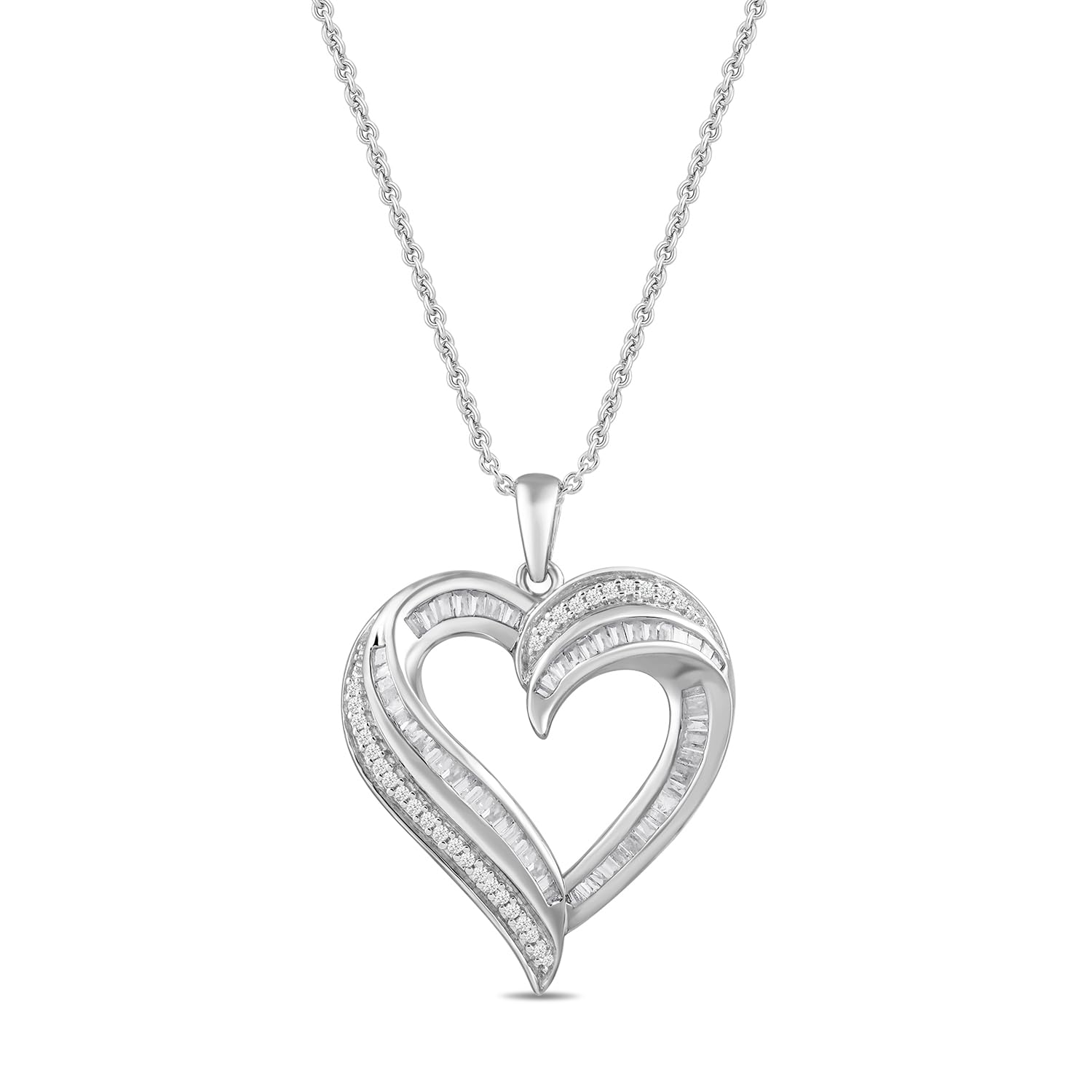 Amazon Collection women Sterling Silver Diamond Heart Pendant Necklace (1/2 cttw), 18"