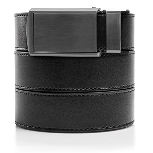 SlideBelts Men's Vegan Leather Belt without Holes - Black with Gunmetal Buckle (Up to 48" Waist)